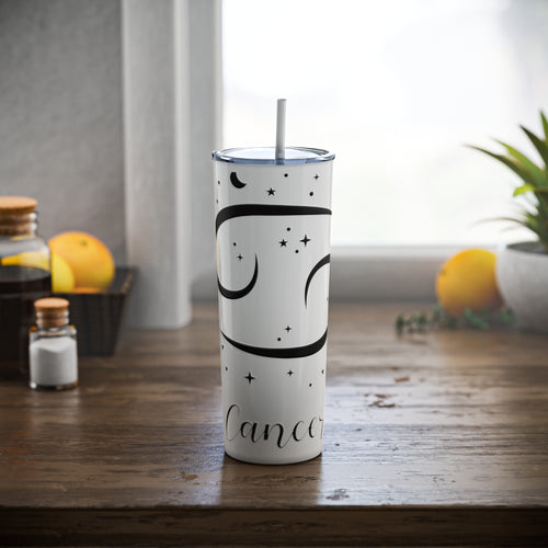 Cancer Skinny Steel Tumbler with Straw white-Tier1love.com