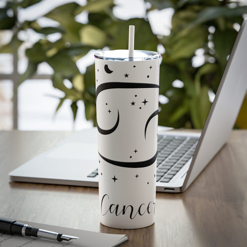Cancer Skinny Steel Tumbler with Straw white-Tier1love.com