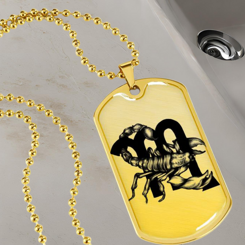 Scorpio Zodiac Dog Tag Necklace Chain gold finish-Tier1love.com