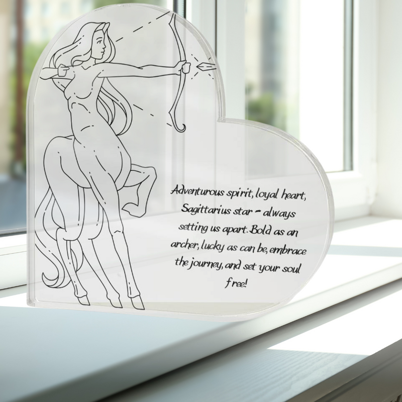 Discover the Mystical Sagittarius Heart Shaped Acrylic Plaque.🏹