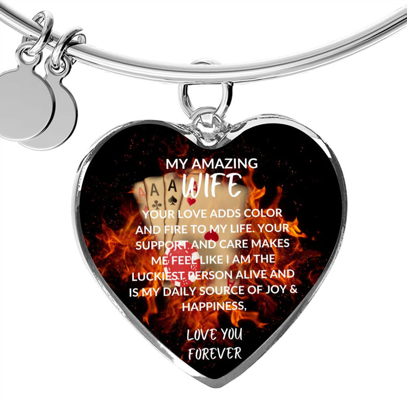 Ignite Your Love 🔥: My Amazing Wife Luxury Heart Pendant Bangle 💕