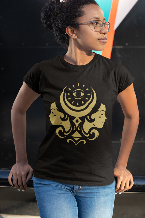 Gemini  Zodiac Twin Heavy Duty Cotton T-shirt black-Tier1love.com