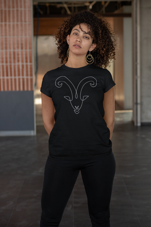 Aries Zodiac Ram Unisex Heavy Cotton T-shirt black-Tier1love.com