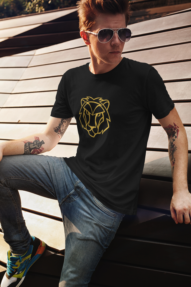 Leo Lion Graphic Cotton T-shirt black-Tier1love.com
