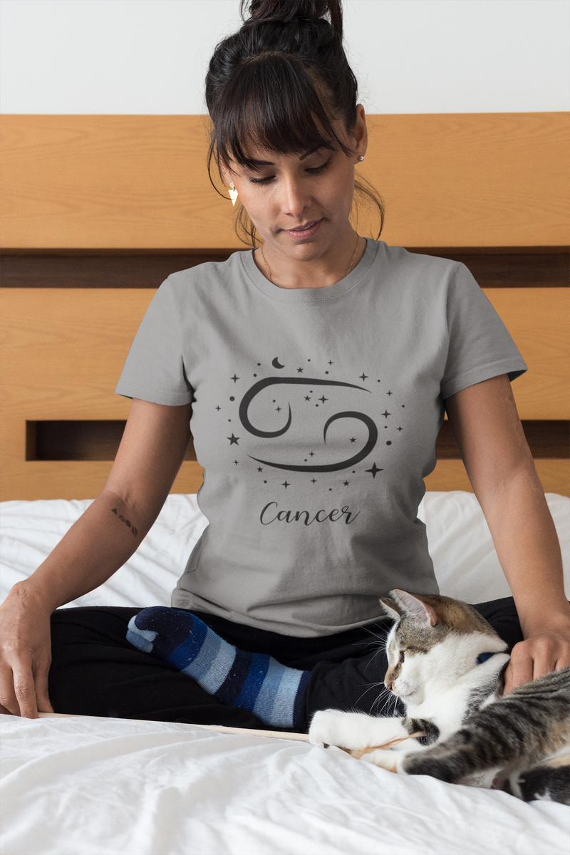 Cancer Zodiac Sign Cotton T-shirt gray-Tier1love.com