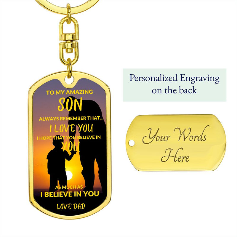 🔐 Unlock Your Son's Potential with Our "To My Amazing Son" Dog Tag Keychain.