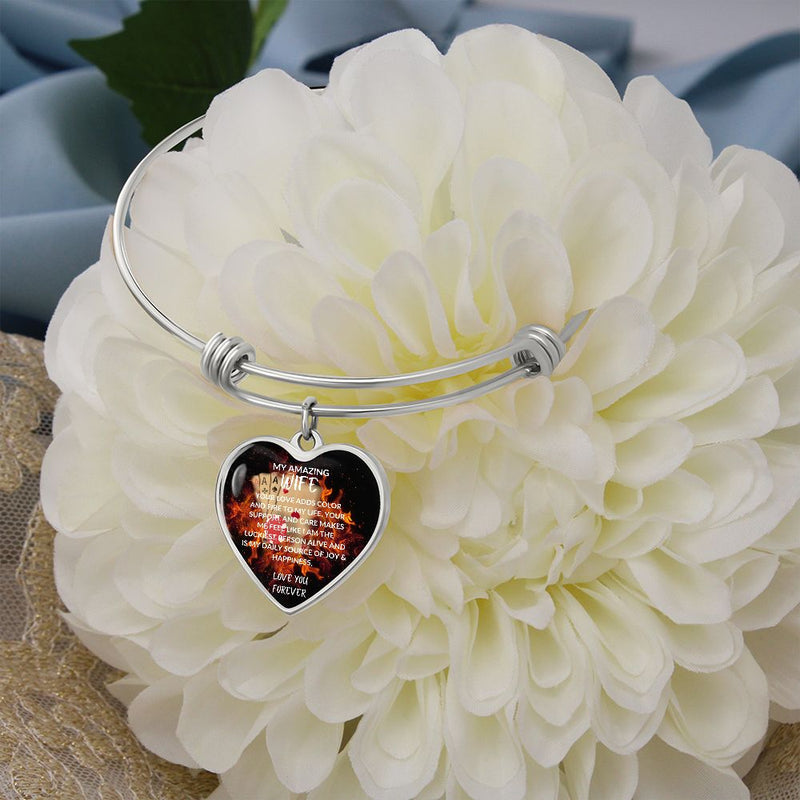 Ignite Your Love 🔥: My Amazing Wife Luxury Heart Pendant Bangle 💕