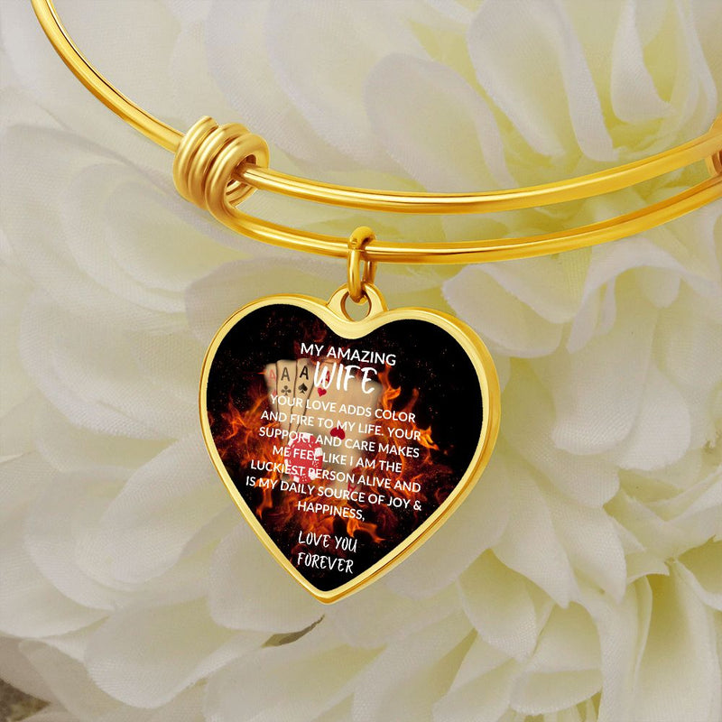 Ignite Your Love 🔥: My Amazing Wife Luxury Heart Pendant Bangle 💕