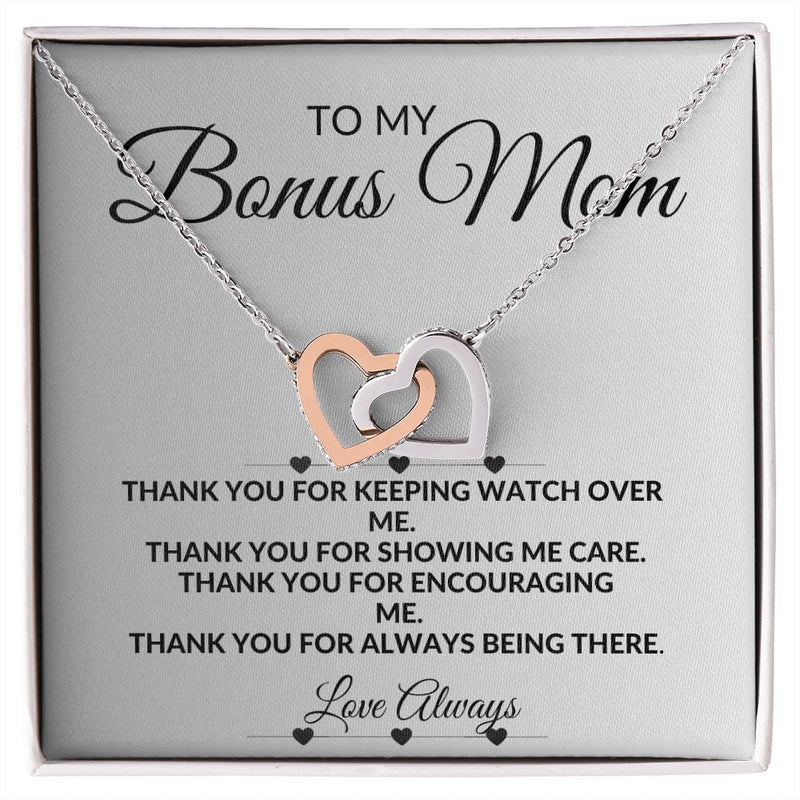 The My Bonus Mom Interlocking Hearts Necklace - A Heartwarming Gift for Step-up Moms!