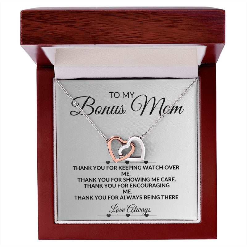 The My Bonus Mom Interlocking Hearts Necklace - A Heartwarming Gift for Step-up Moms!