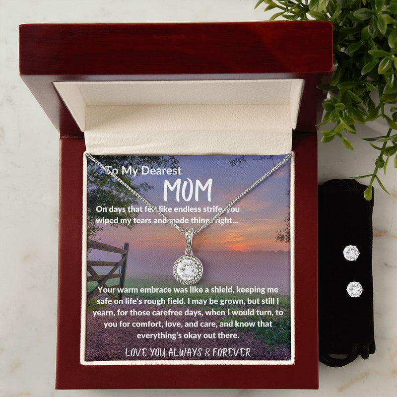 Carefree Days; To My Dearest Mom Eternal Hope Necklace and Cubic Zirconia Earring Set.